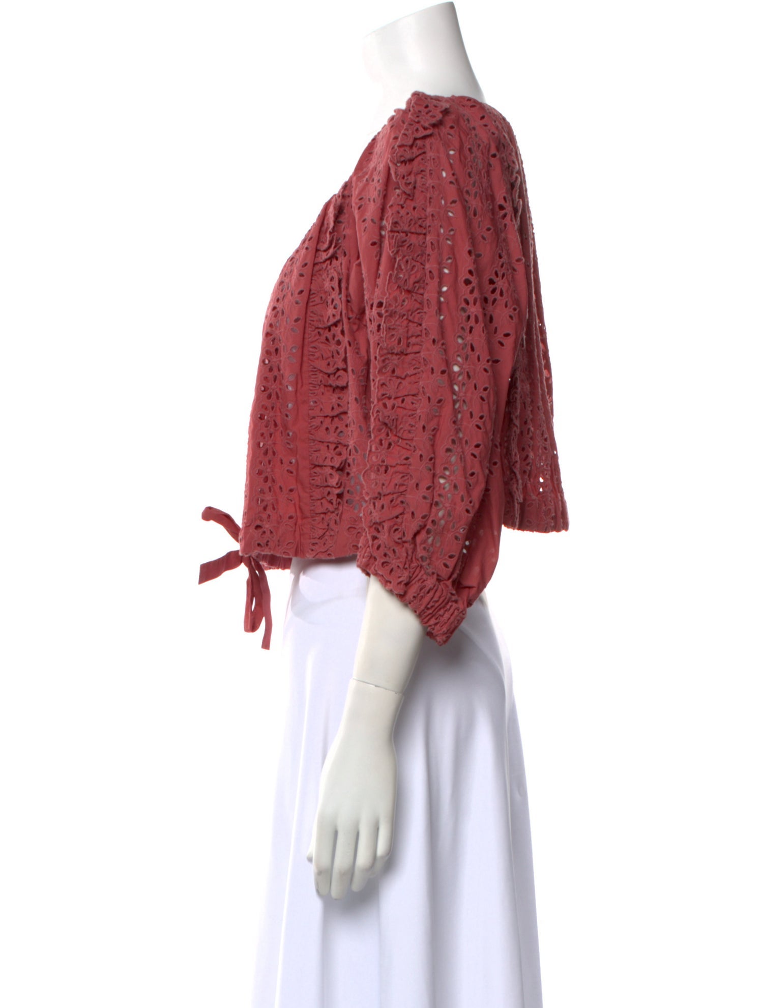 Rebecca Taylor Scoop Neck Three-Quarter Sleeve Crop Top