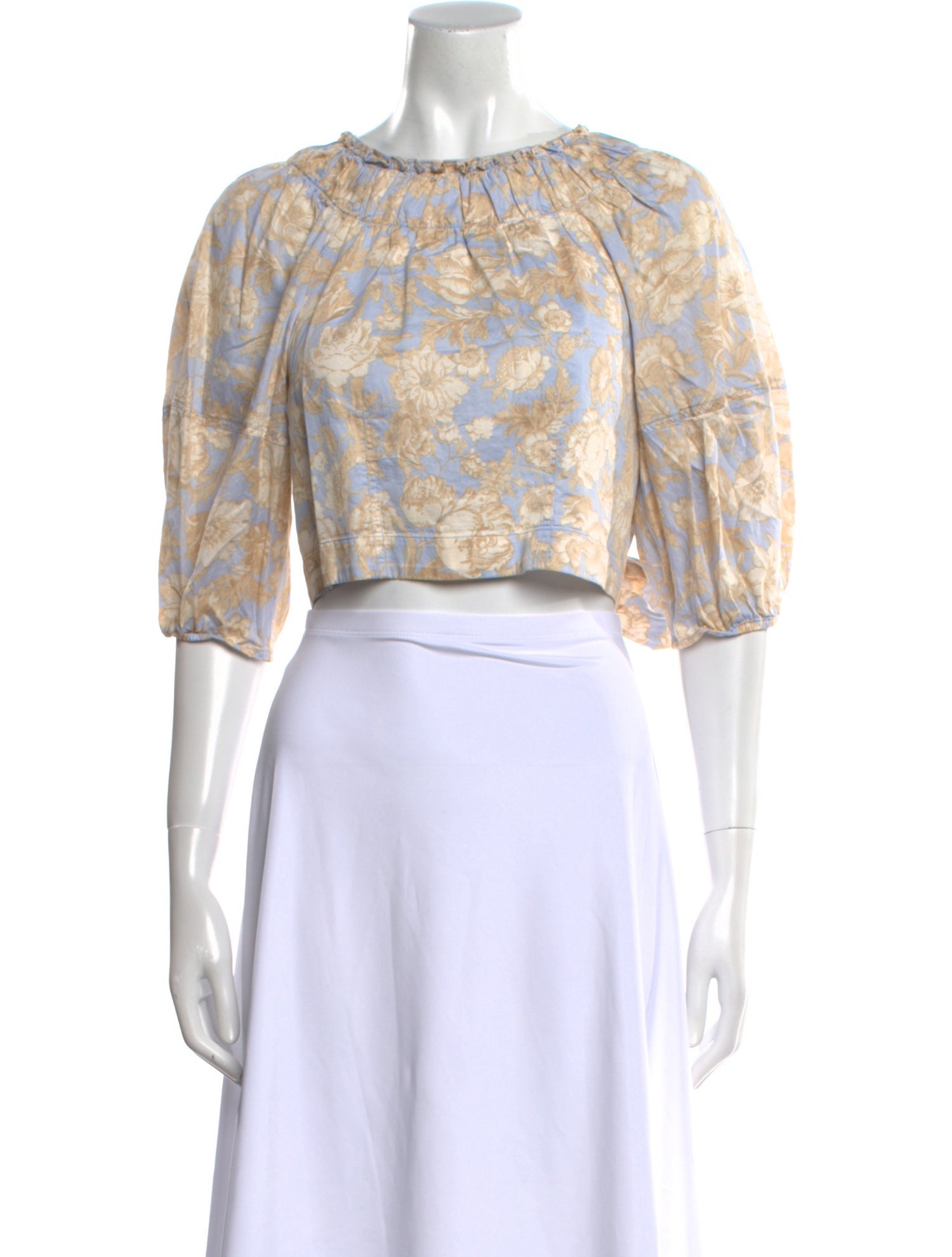 Rebecca Taylor Floral Print Crew Neck Crop Top