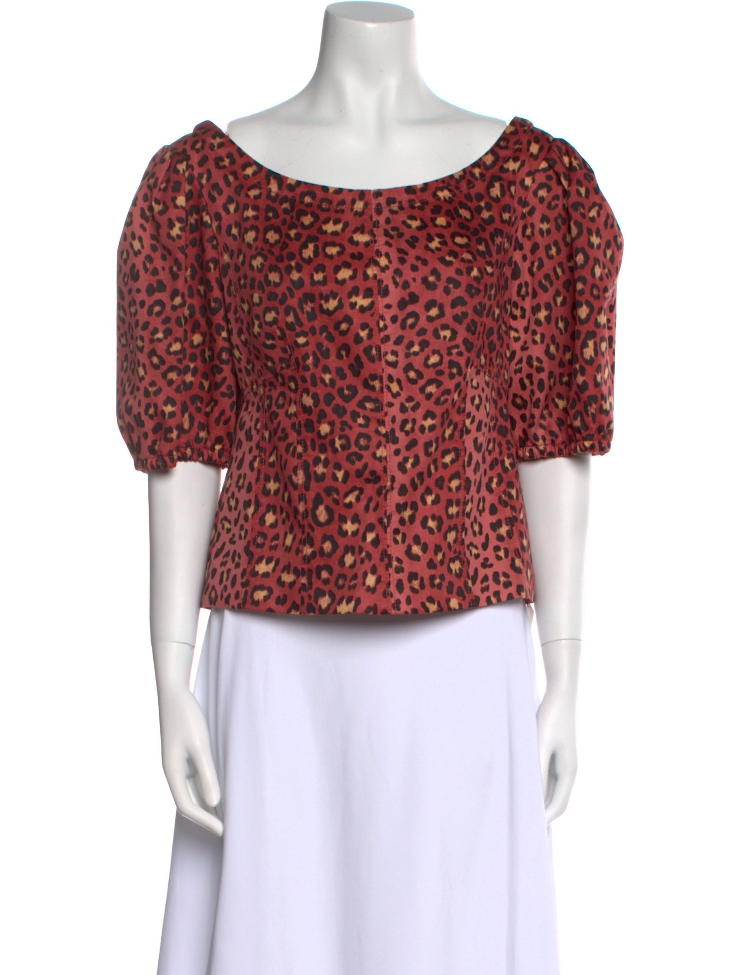 Rebecca Taylor Animal Print Bateau Neckline Crop Top