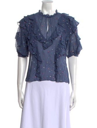 Rebecca Taylor Floral Print Mock Neck Blouse