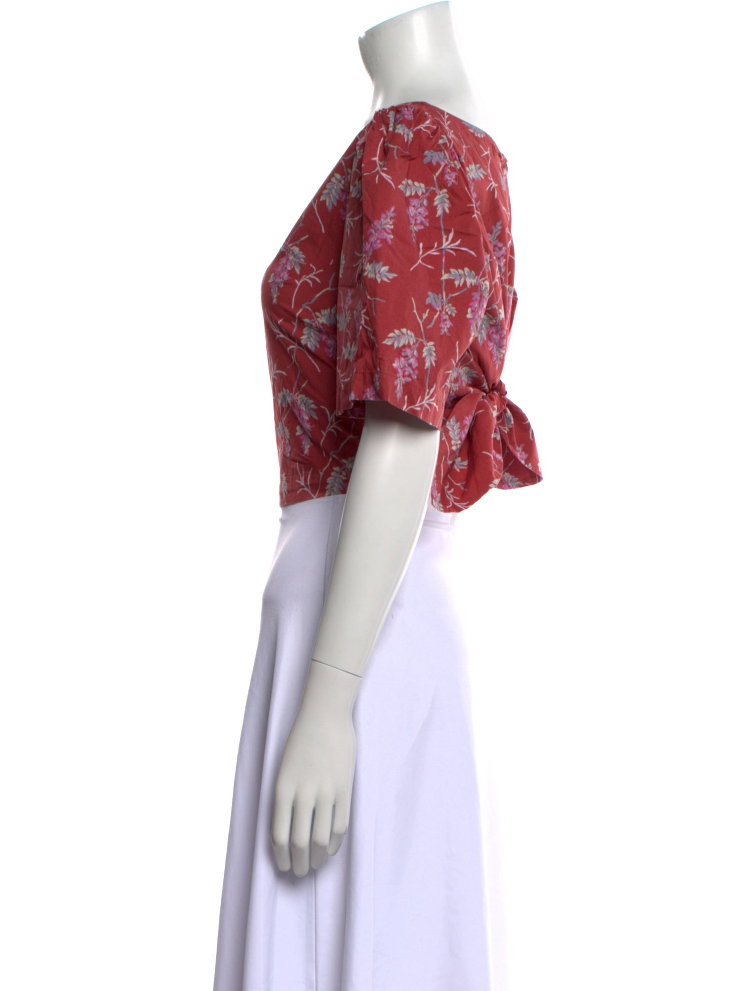 Rebecca Taylor Floral Print Bateau Neckline Crop Top