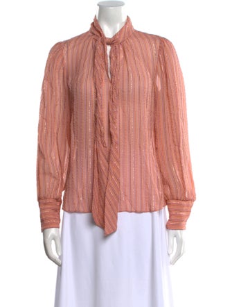 Rebecca Taylor Striped Mock Neck Button-Up Top