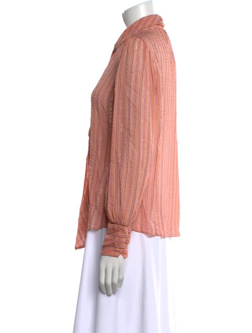 Rebecca Taylor Striped Mock Neck Button-Up Top