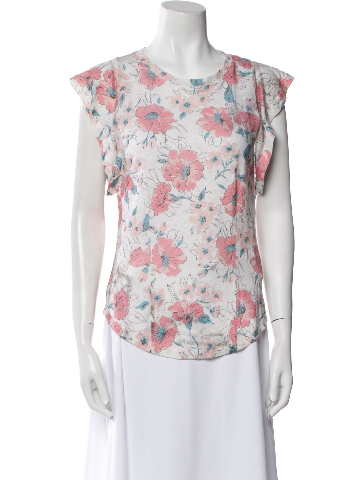 Rebecca Taylor Linen Floral Print T-Shirt