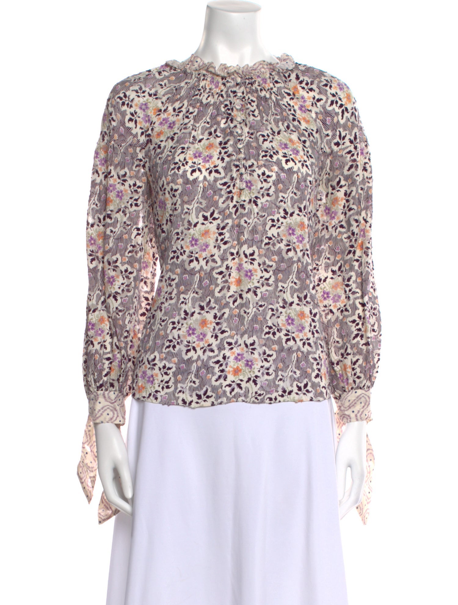 Rebecca Taylor Floral Print Mock Neck Blouse
