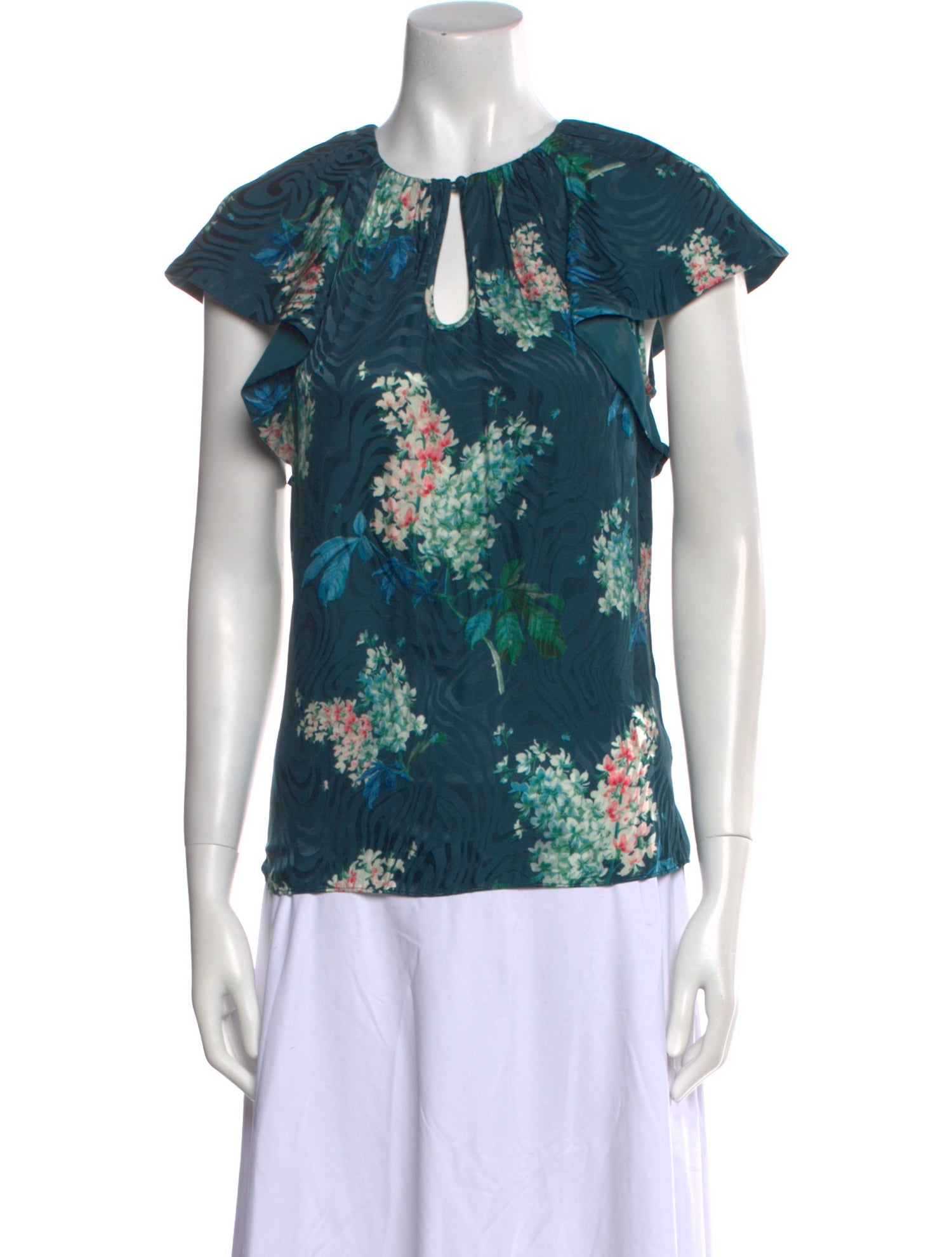 Rebecca Taylor Floral Print Crew Neck Blouse