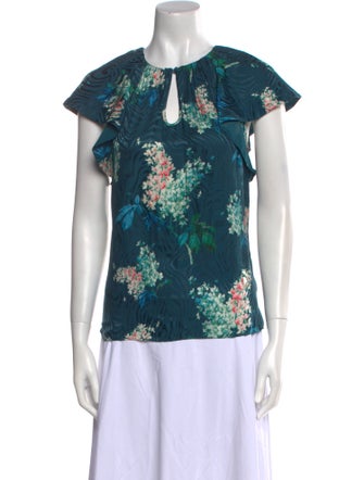 Rebecca Taylor Floral Print Crew Neck Blouse