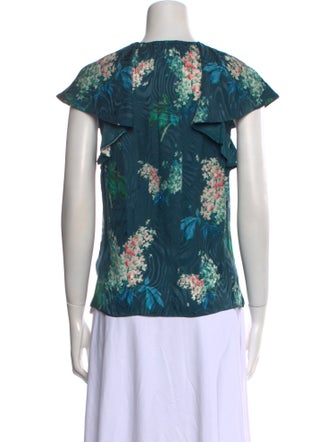 Rebecca Taylor Floral Print Crew Neck Blouse