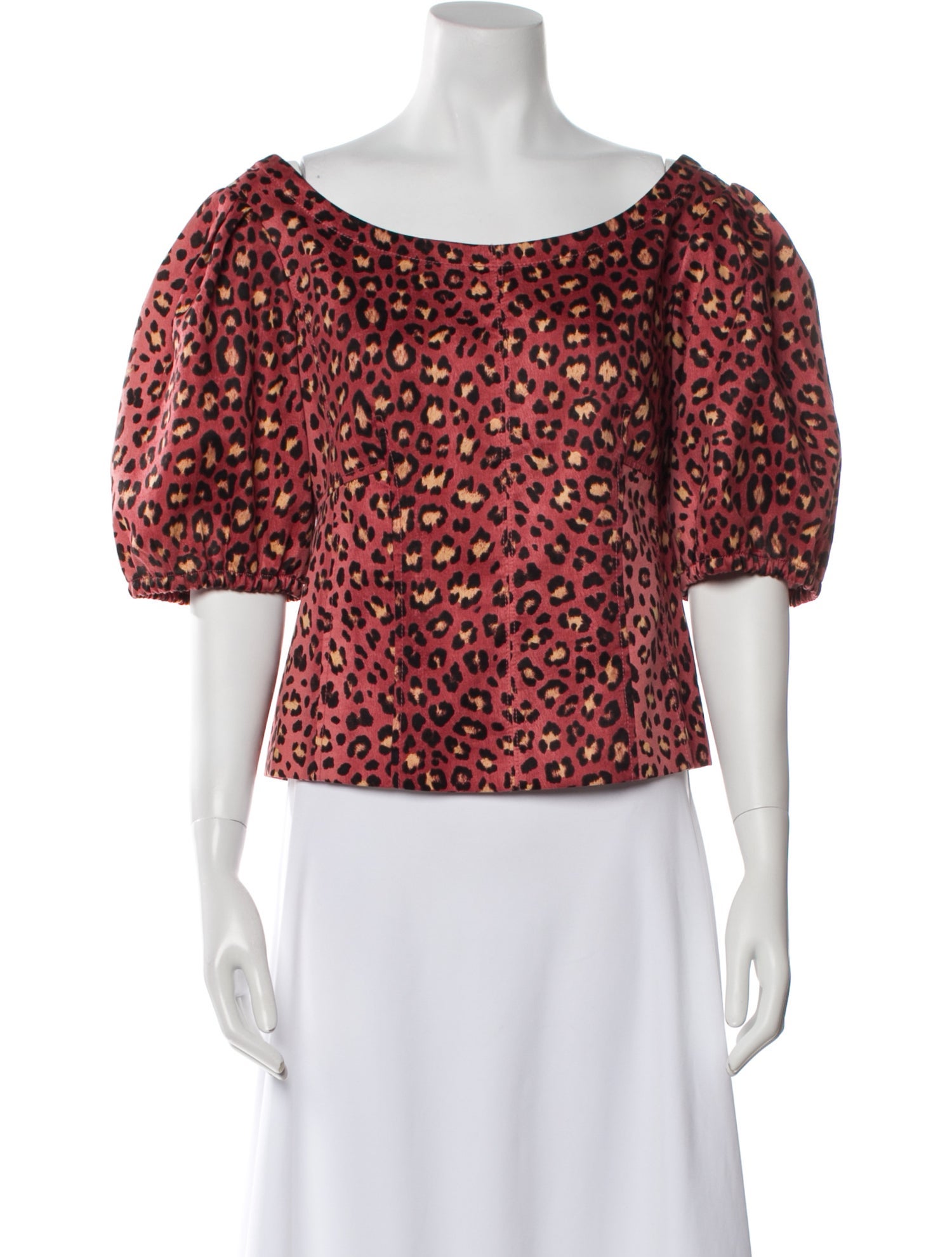 Rebecca Taylor Animal Print Bateau Neckline Crop Top