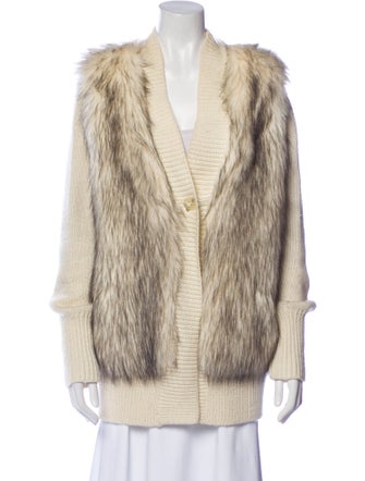 Rebecca Taylor Faux Fur V-Neck Sweater