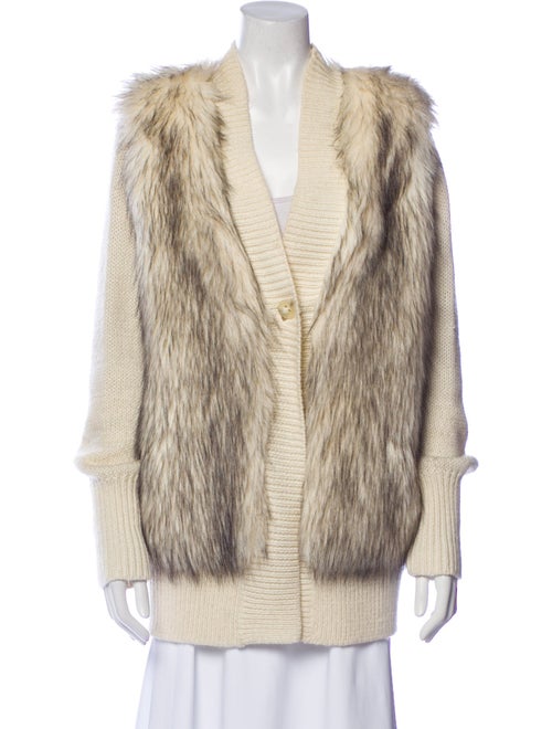 Rebecca Taylor Faux Fur V-Neck Sweater