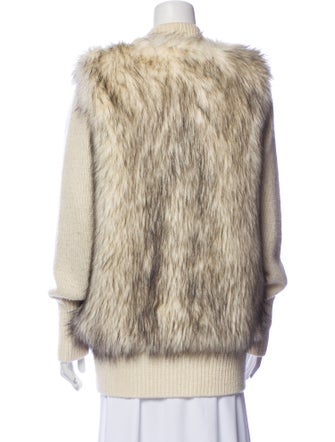 Rebecca Taylor Faux Fur V-Neck Sweater
