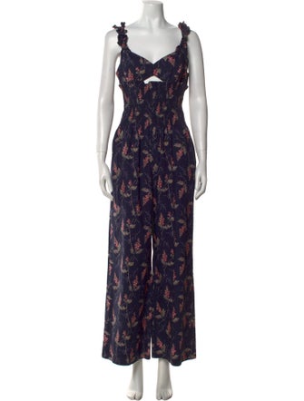 Rebecca Taylor Floral Print V-Neck Jumpsuit