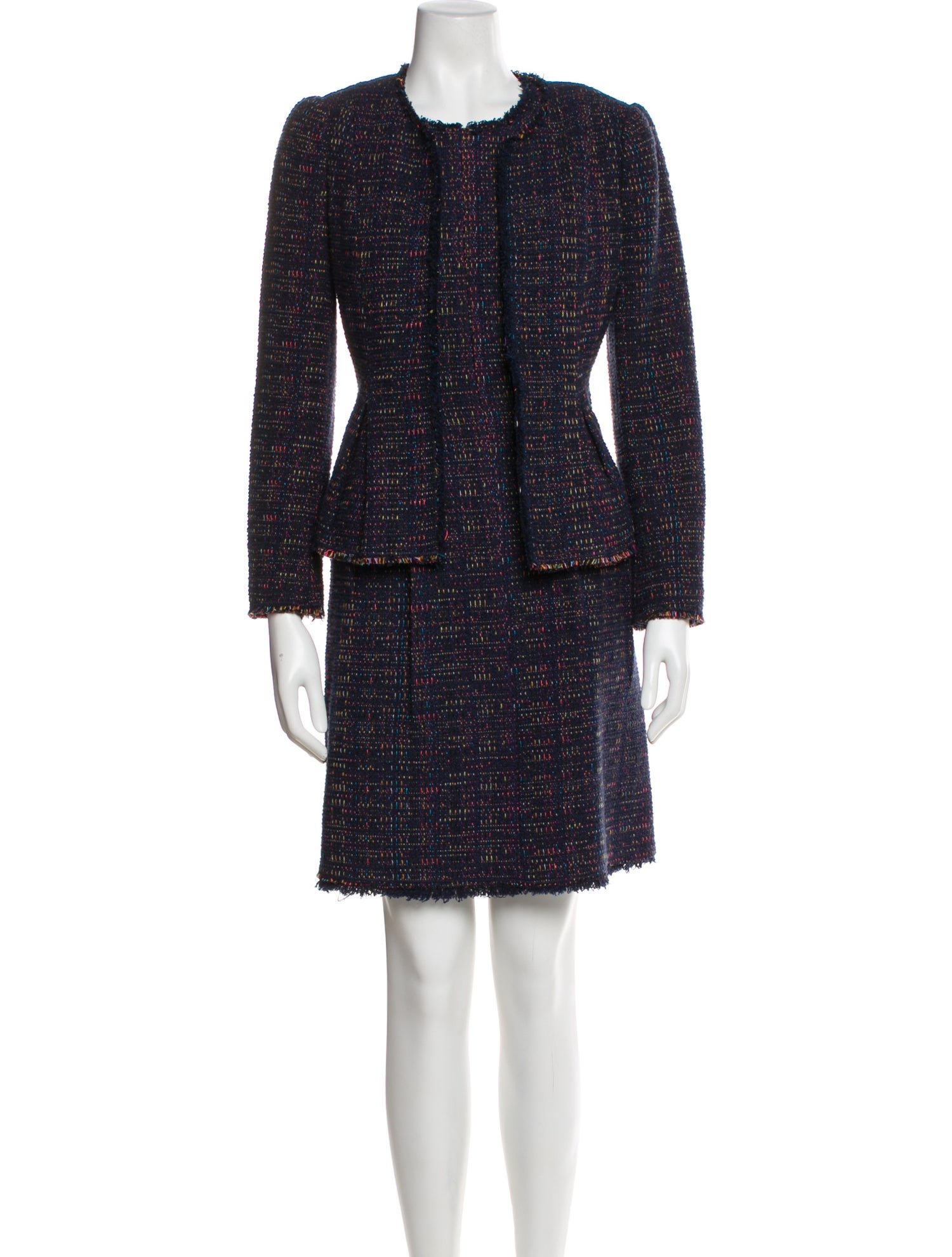 Rebecca Taylor Tweed Pattern Raw-Edge Trim Dress Set
