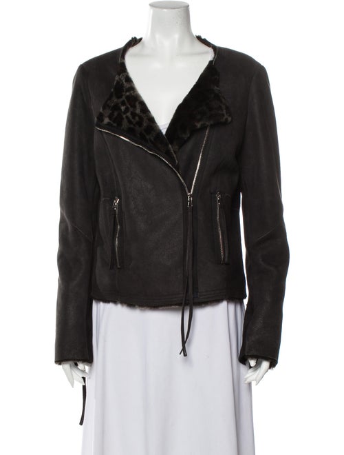 Rebecca Taylor Shearling Biker Jacket Black