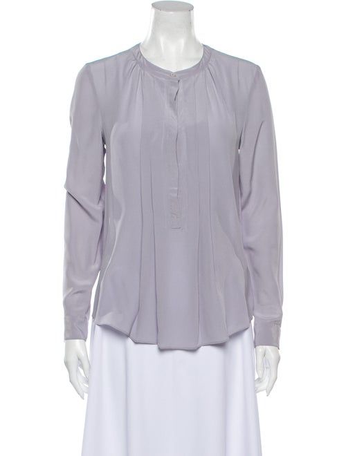 Rebecca Taylor Silk Crew Neck Button-Up Top Purple