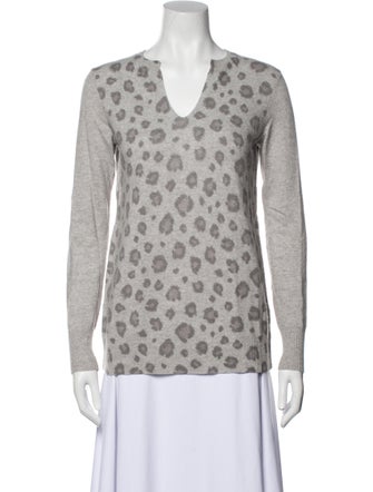Rebecca Taylor Animal Print V-Neck Sweater