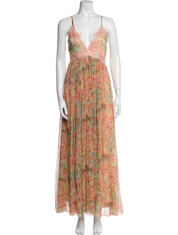 Pre-owned Rococo Sand Floral Print Long Dress In Orange