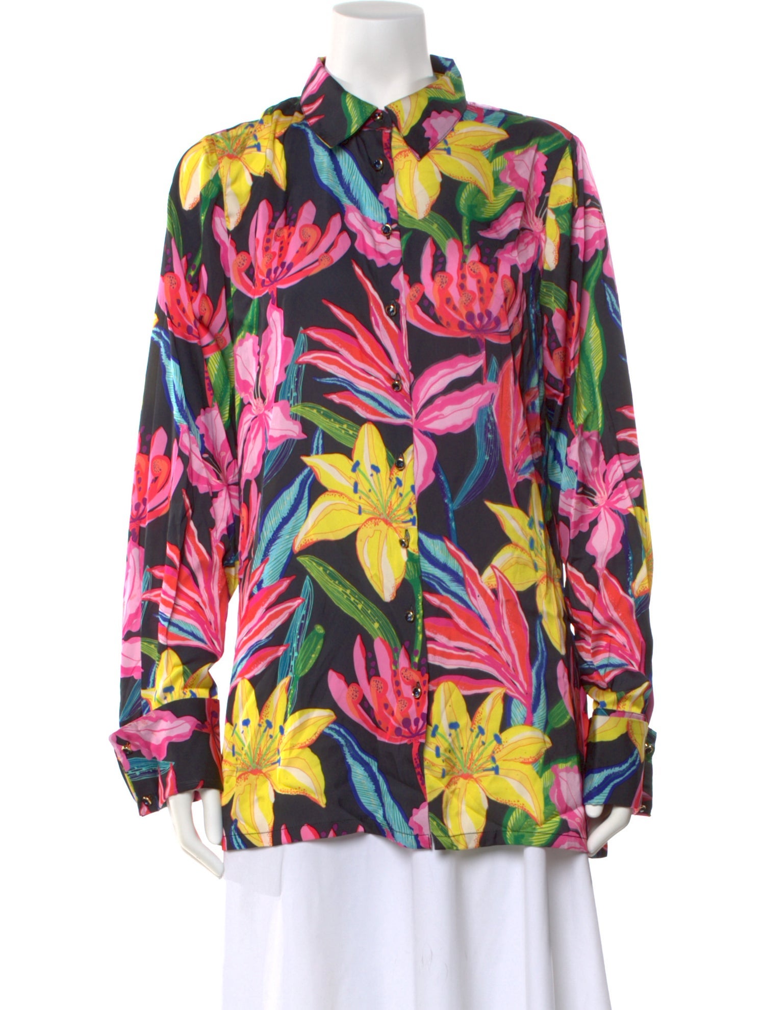 Rococo Sand Floral Print Long Sleeve Button-Up Top