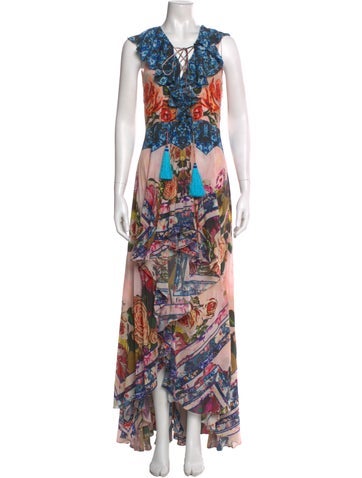 Pre-owned Rococo Sand Silk Long Dress In Multi