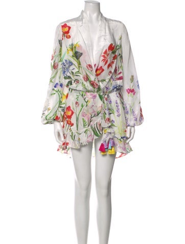 Pre-owned Rococo Sand Floral Print Knee-length Dress In White