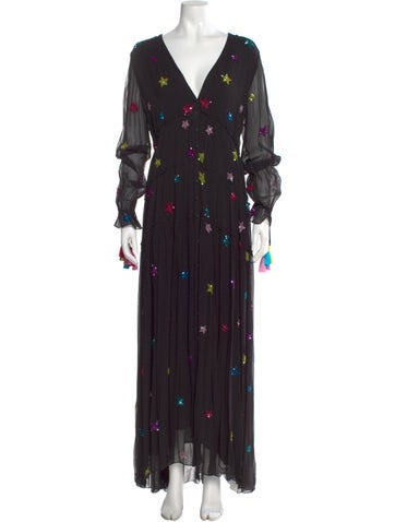 Pre-owned Rococo Sand Floral Print Long Dress In Black