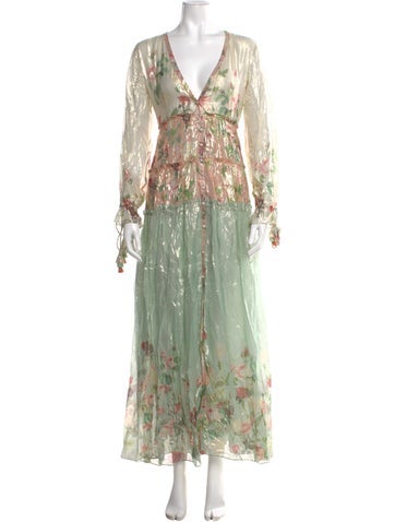 Pre-owned Rococo Sand Floral Print Long Dress In Neutral