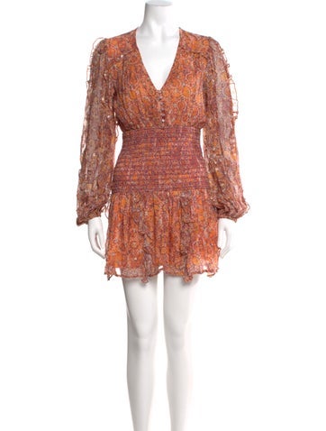Pre-owned Rococo Sand Paisley Print Mini Dress In Orange