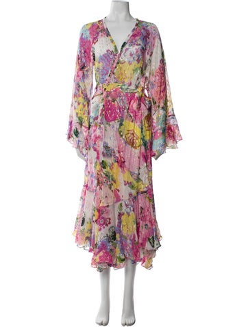 Pre-owned Rococo Sand Floral Print Long Dress In Pink