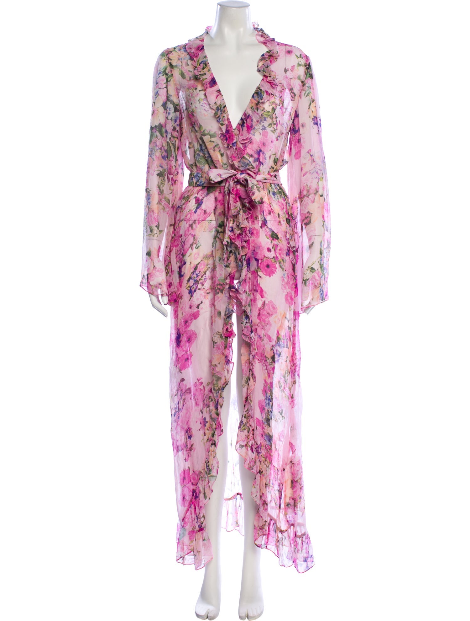 Rococo Sand Floral Print Ruffle Embellishment Robe