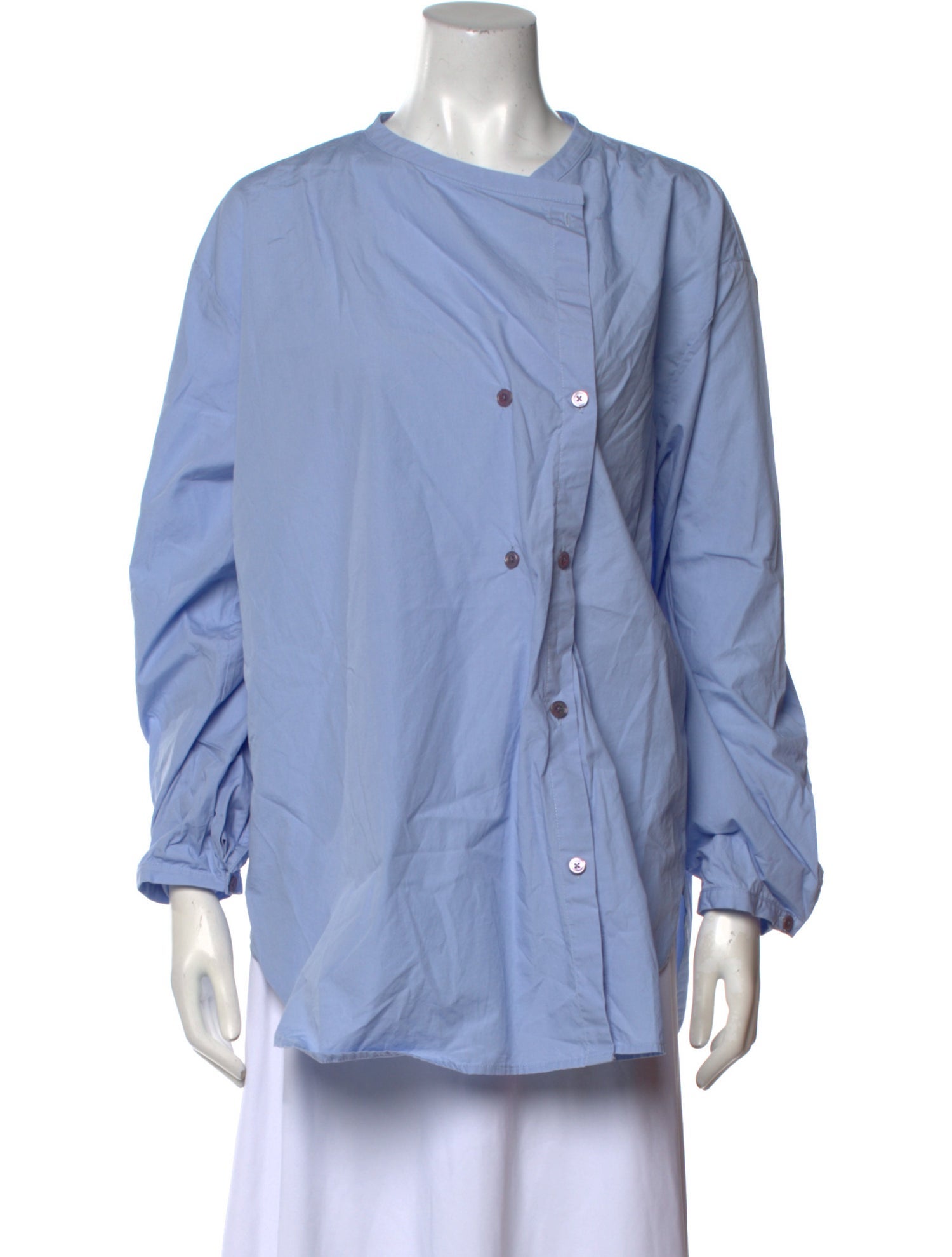 Roucha Crew Neck Long Sleeve Button-Up Top