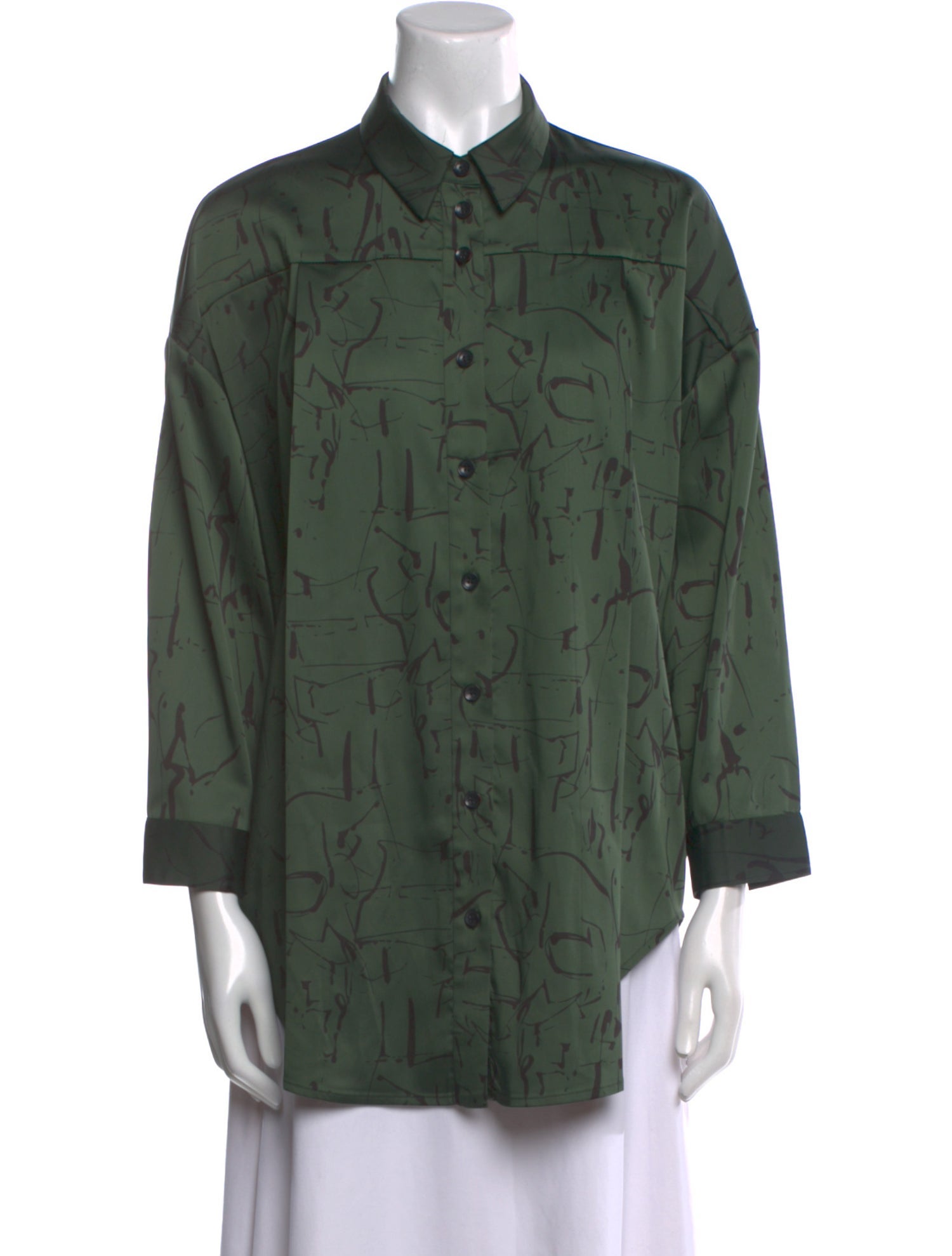 Roucha Printed Three-Quarter Sleeve Button-Up Top