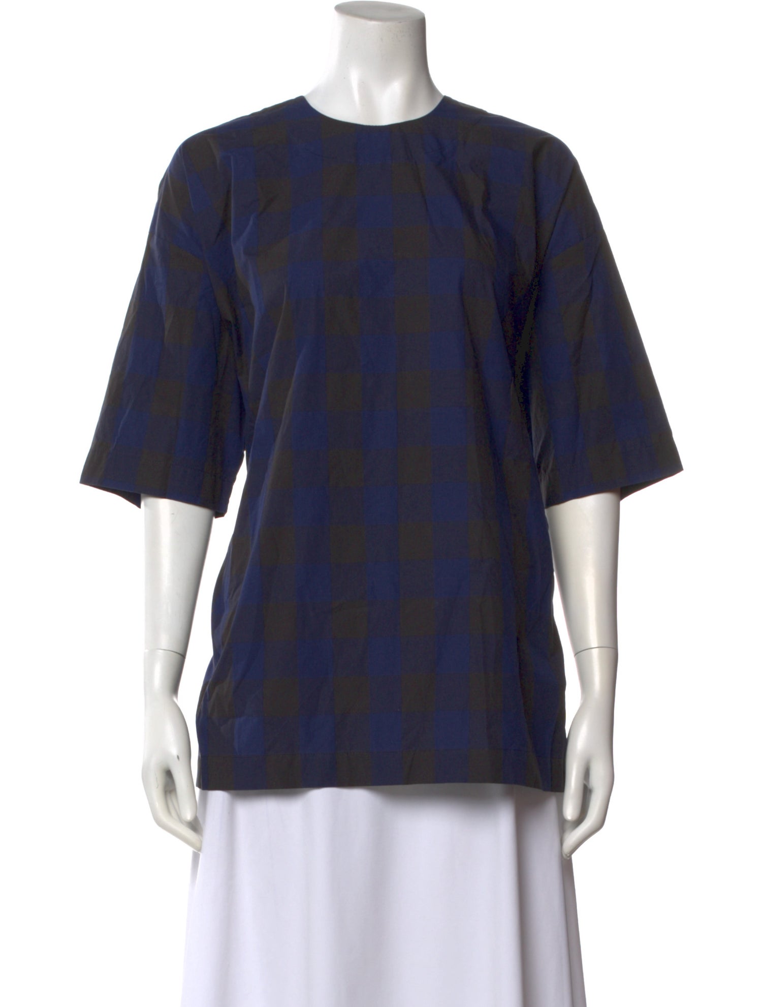 Roucha Plaid Print Crew Neck Top