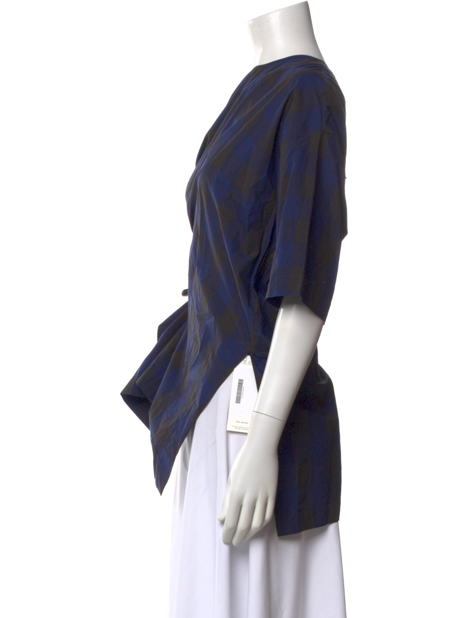 Roucha Plaid Print Crew Neck Top