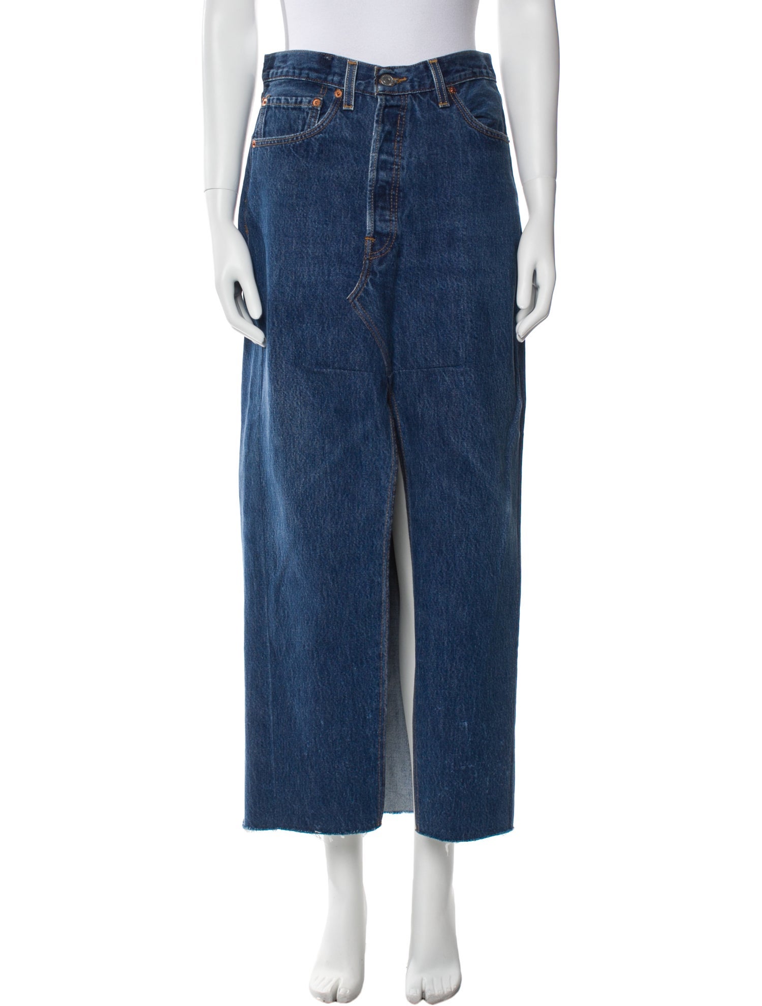 Re/Done X Levis Raw-Edge Trim Midi Length Skirt