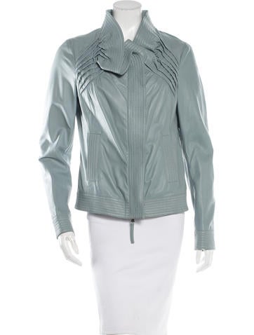 Red Valentino Leather Ruffle-Accented Jacket