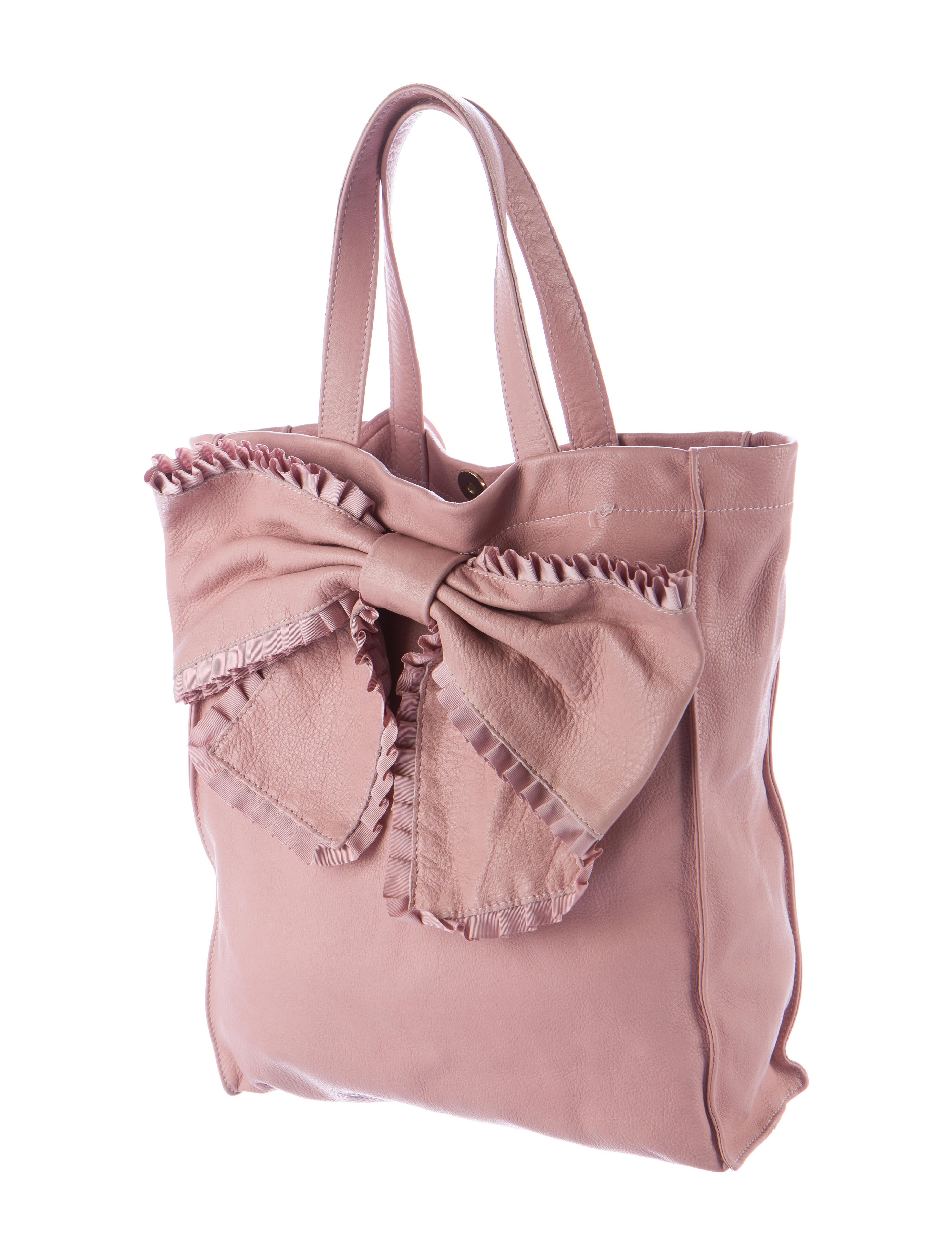 Red Valentino Contrast Ruffle Trim Bow Bag Handbags WRE28325 The