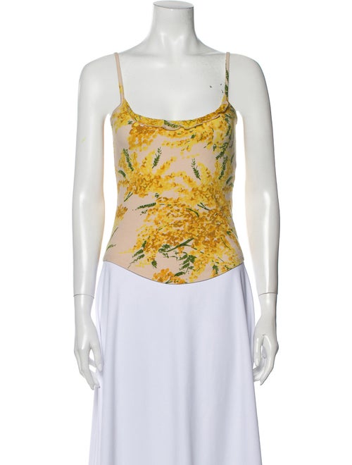 Red Valentino Floral Print Square Neckline Top Red
