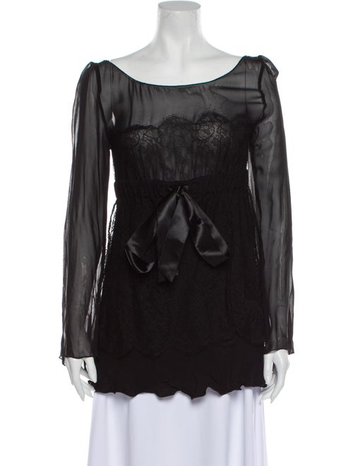 Red Valentino Scoop Neck Long Sleeve Blouse Red