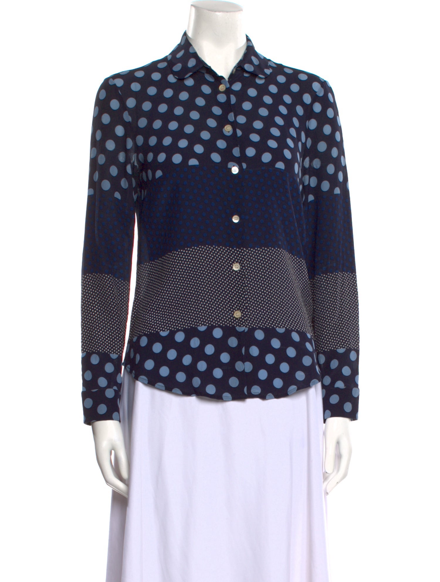 Red Valentino Silk Polka Dot Print Button-Up Top