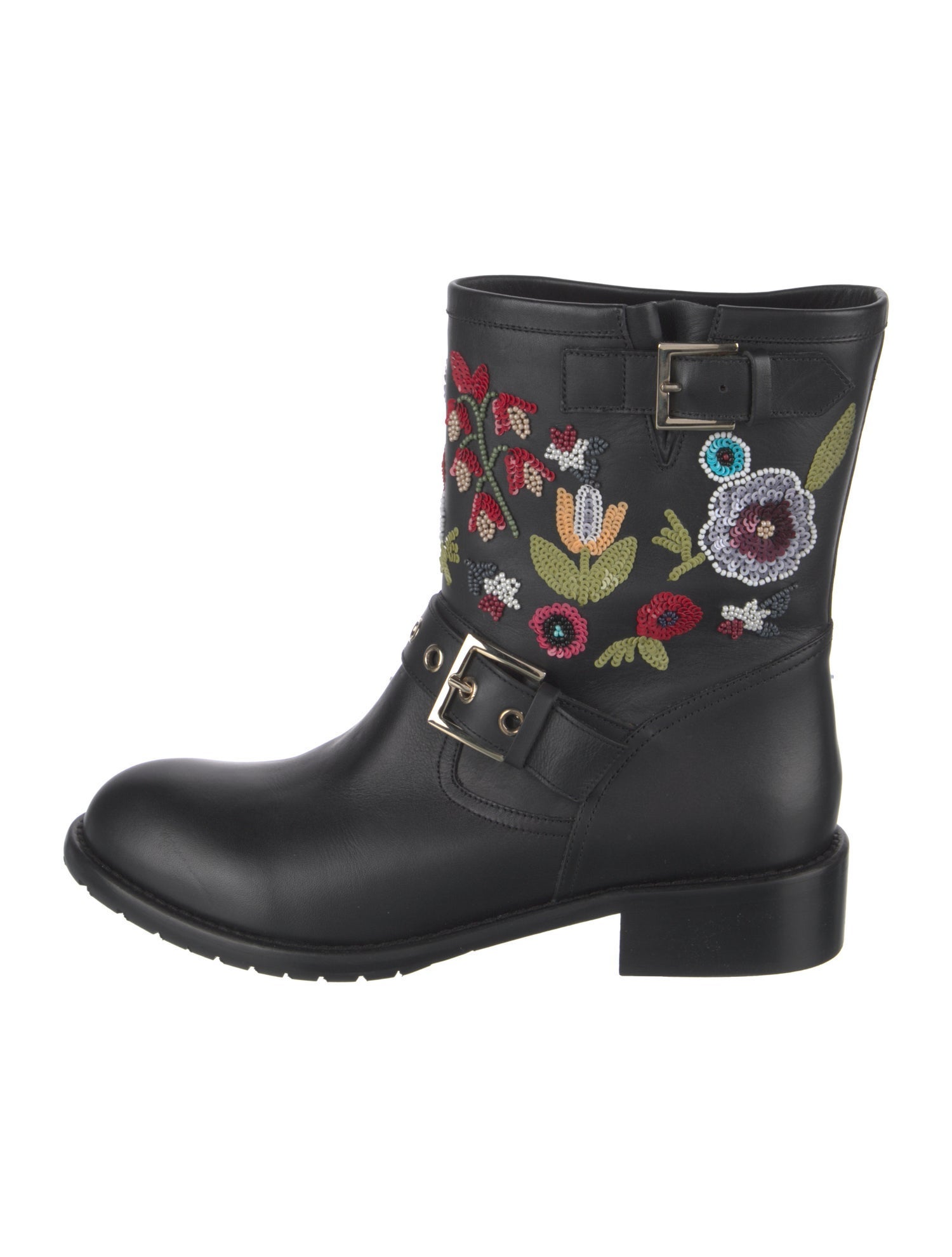 Red Valentino Rockstud Accents Leather Moto Boots
