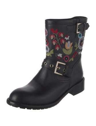 Red Valentino Rockstud Accents Leather Moto Boots