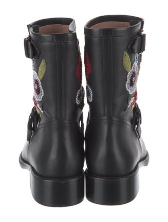 Red Valentino Rockstud Accents Leather Moto Boots