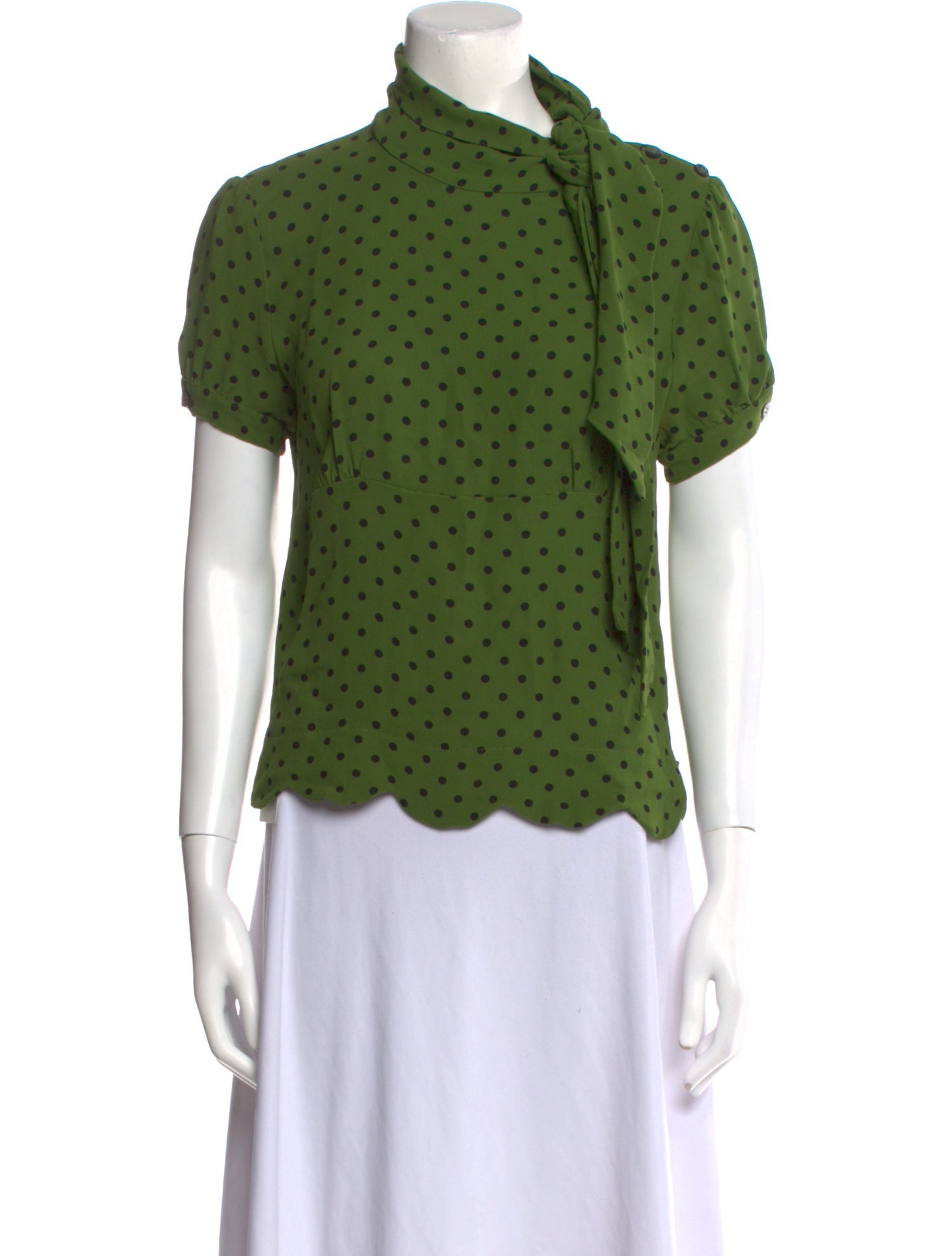 Red Valentino Polka Dot Print Mock Neck Button-Up Top