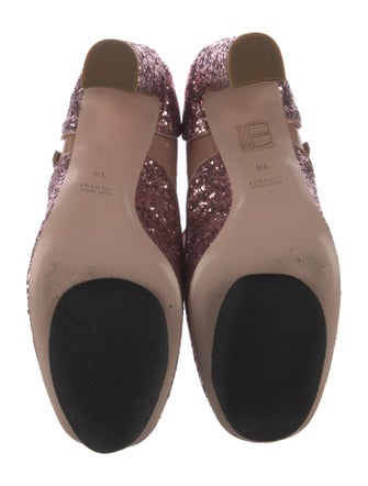 Red Valentino Patent Leather Glitter Accents T-Strap Pumps