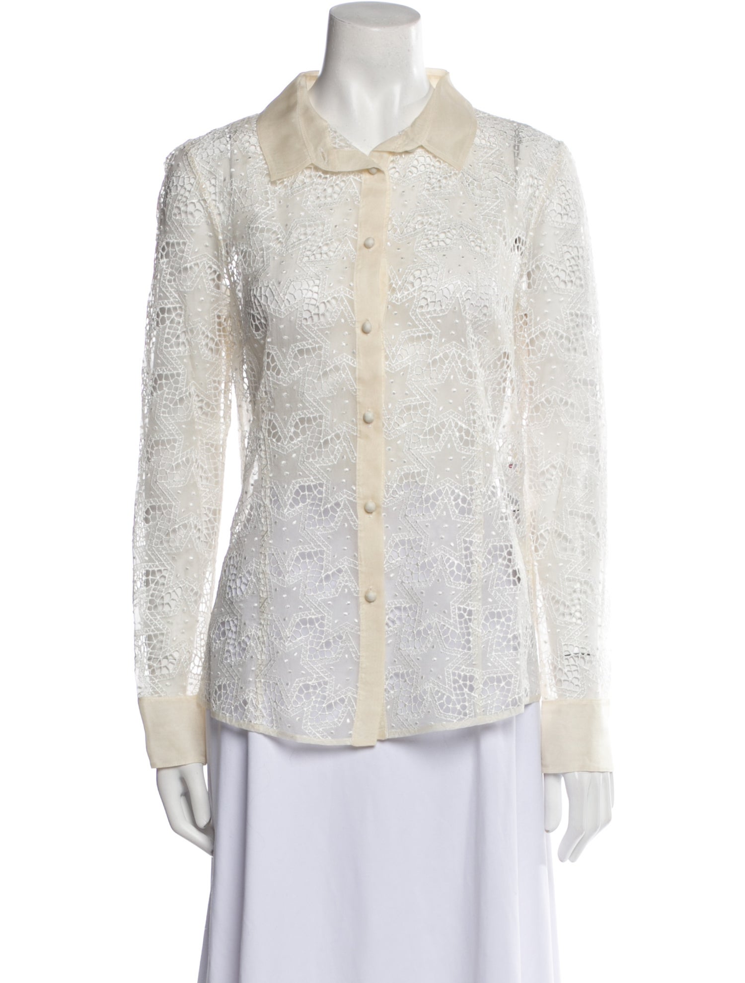 Red Valentino Silk Lace Pattern Button-Up Top