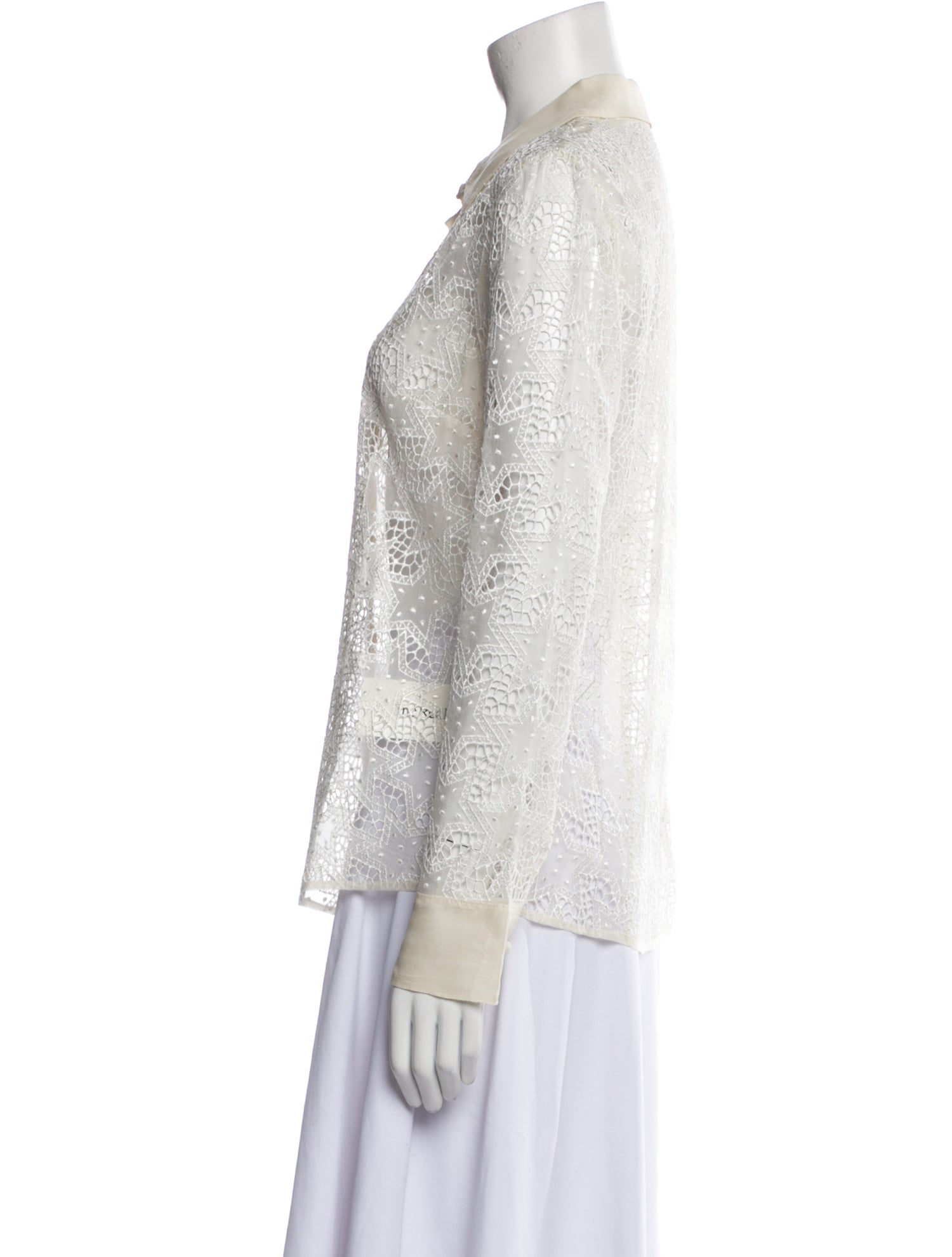 Red Valentino Silk Lace Pattern Button-Up Top