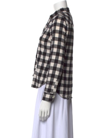 Red Valentino Plaid Print Mock Neck Button-Up Top