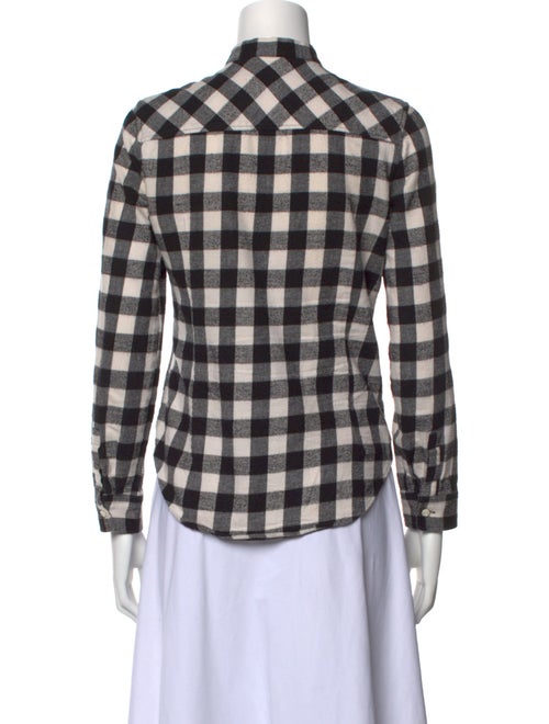 Red Valentino Plaid Print Mock Neck Button-Up Top