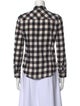Red Valentino Plaid Print Mock Neck Button-Up Top